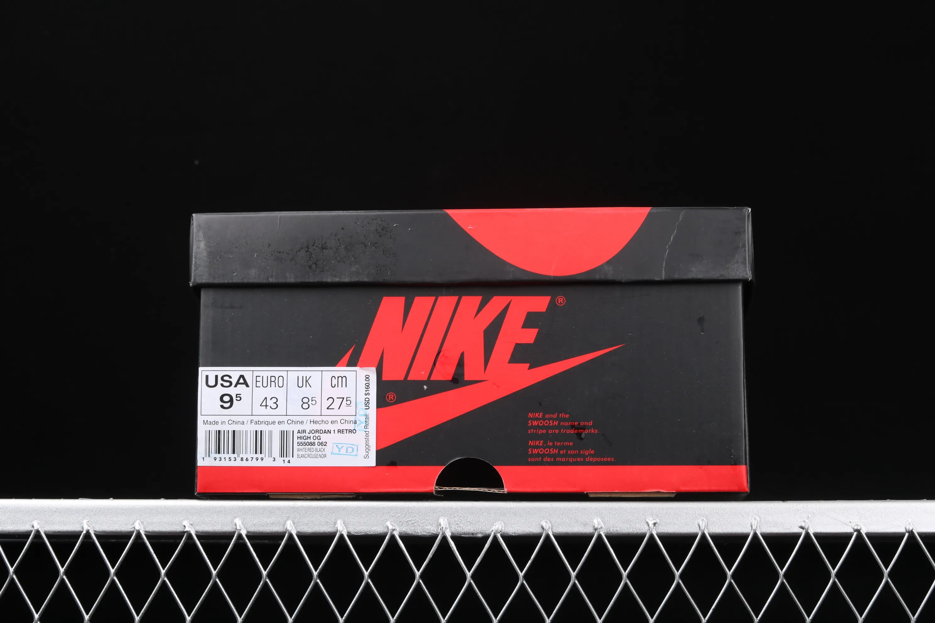 All categories Air Jordan Jordan series basketball shoes Air Jordan 1 High Air Jordan 1 RETRO HIGH OG AJ1 Joe 1 new black and red high frequency flying wing LOGO 555088-062